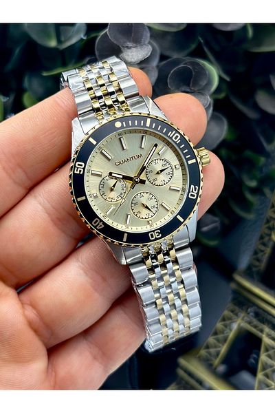 Quantum Brand Multifunction Steel Case Stylish Women's Wristwatch with Steel Cord