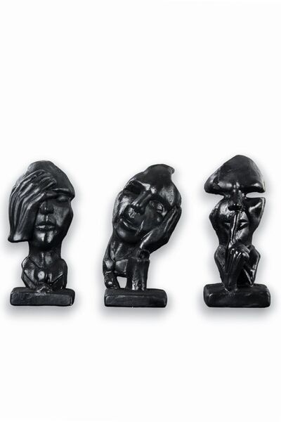 Evene Biblo Dekoratif Obje Heykel Üç Maymun Biblo Dekoratif Süs Eşyası Siyah Model 31