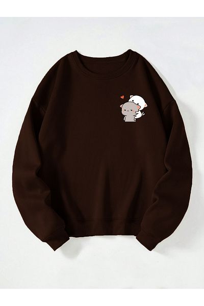 Ginevra Φούτερ Unisex Crew Neck Goma And Peach με στάμπα Oversize Loose Cut Fleece φούτερ