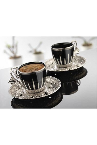 MOS'EV Silver Black Coffee Set 12 Pieces for 6 People