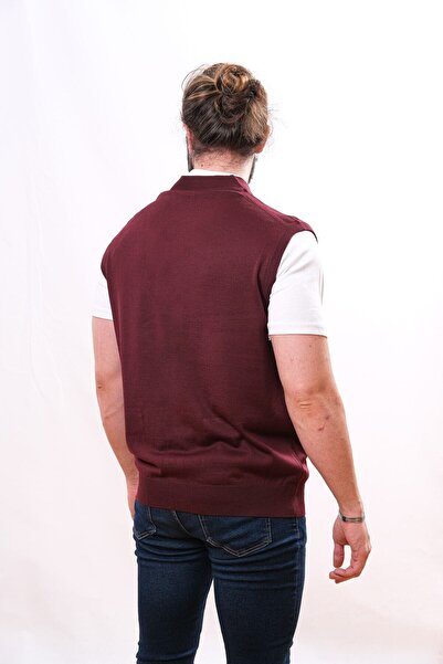 Çukurova Woolen Men's Knitwear Vest - Claret Red