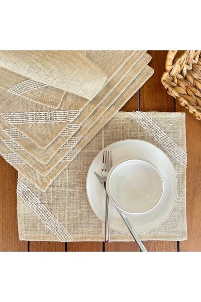 desen izmir American Service, jut Wicker Σετ 6 Λευκά Κεντημένα 30 cm X 40 cm