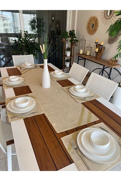 desen izmir Jut Wicker Gold Brodat, 1 Runner și 6 American Service Set