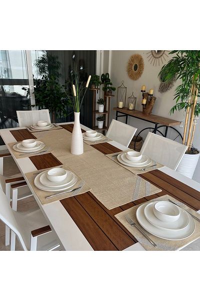 desen izmir Jut Wicker Gray Embroidered, 1 Runner and 6 American Service Set