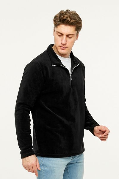 VEGA PORT Sweatshirt Black Fleece Half Metal Zipper Standard Fit Normal Cut