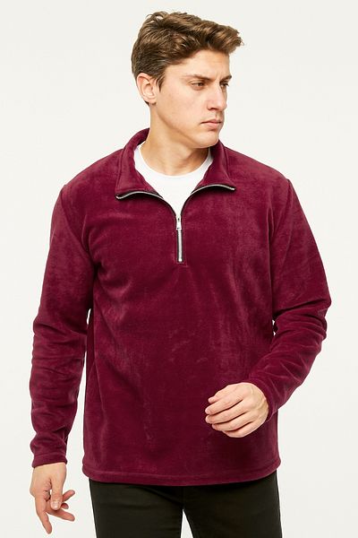 VEGA PORT Sweatshirt Claret Red Polar Half Metal Zipper Standard Fit Regular Cut