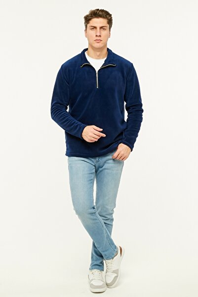 VEGA PORT Sweatshirt Indigo Polar Half Metal Zipper Standard Fit Normal Cut