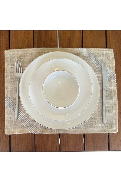 desen izmir American Service, jut Wicker Σετ 6 Γκρι Κεντημένο 30 cm X 40 cm
