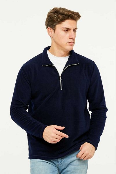 VEGA PORT Φούτερ Μπλε Navy Polar Ημιμεταλλικό φερμουάρ Standard Fit Normal Cut