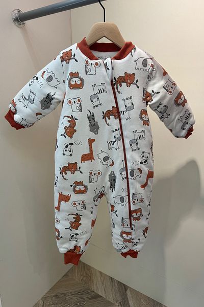 PODİUM GİYİM Special Series New Trend Cute Baby Animals Printed 100% Cotton Winter Sleeping Bag-Overalls