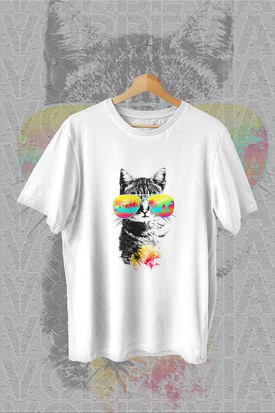 Vordevia Tricou alb oversize cu imprimeu Cool Cat