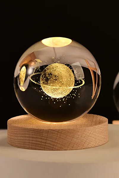 moryconcept 3D Kristal Top Satürün Kız Model Ahşap Standlı Usb Kablolu Kişiye...