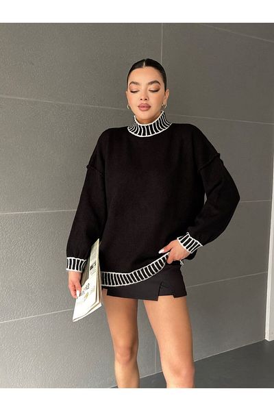 S&A Collectionn Pulover de damă cu jumătate de gât în dungi oversize
