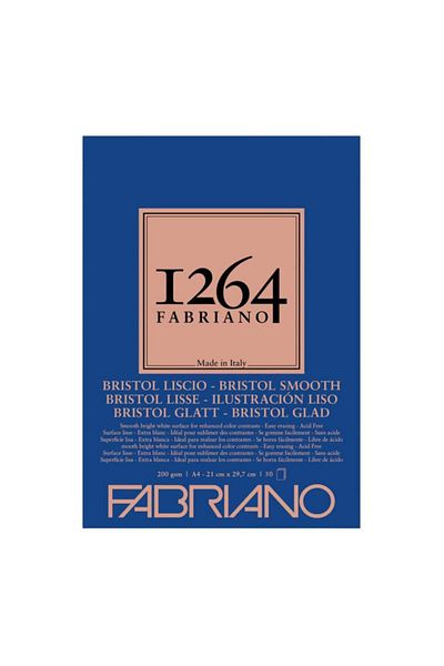 Fabriano 1264 Bristol Smooth Multi-Purpose Smooth Bristol Drawing Notebook Block 200 GrA4 50 Yp