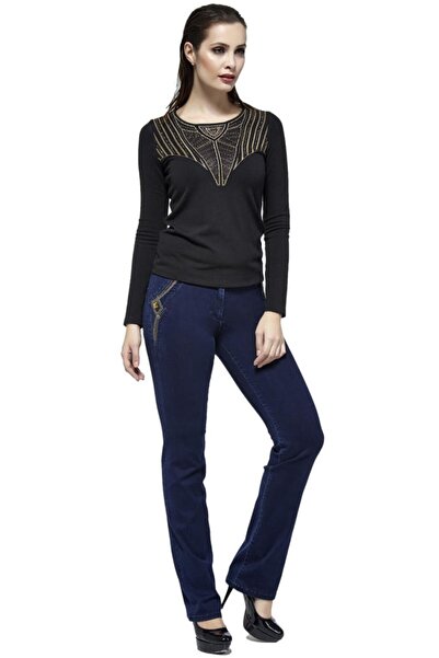 Dodona 2622 Taşlı Özel Tasarım Likralı Şık Lacivert Kot Pantolon