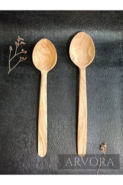 ARVORA 2-Piece Serving Spoon Large Size Olive Wooden Spoon 25-28 cm