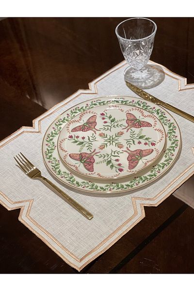 QBR Home Embroidered Linen American ServiceSalmon