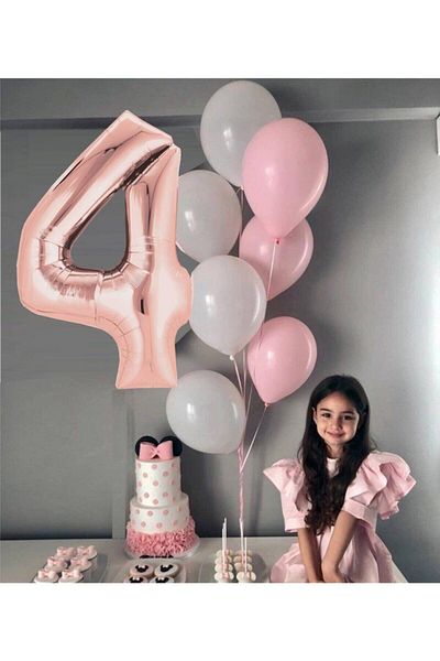 Ekin Süs Rosegold 4 Year Old Balloon and Pink - White Balloon Combination