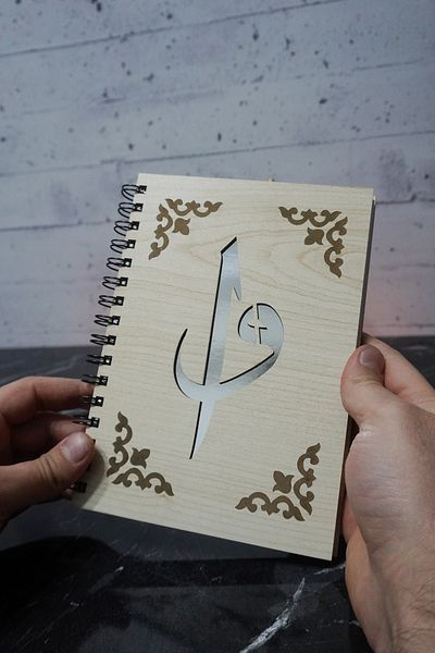 markcat Caiet cu copertă din lemn cu model Elif Vav - Agenda - Jurnal - Caiet necăptusit - Caiet de memorie