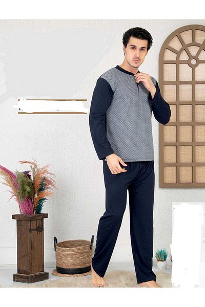 Huq Moda Σετ ανδρικών πιτζάμες 100% βαμβακερό ζακάρ μονό ζέρσεϊ