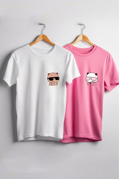 Vordevia Cool Bears Printed Oversize Λευκό και Ροζ Lover Συνδυασμός