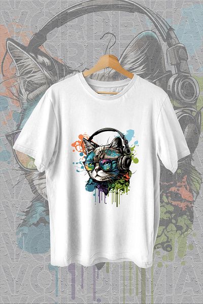 Vordevia Tricou supradimensionat alb cu imprimeu Cool Cat