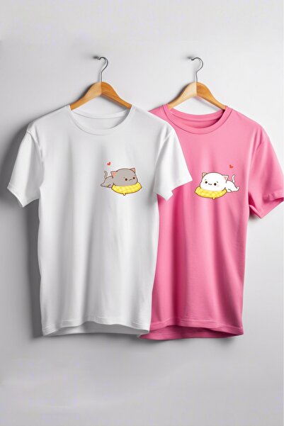 Vordevia Slatka mačka Štampano Oversize kroj kombinacija ljubitelja belog i roze