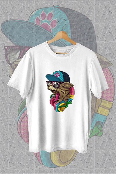 Vordevia Tricou supradimensionat alb cu imprimeu Cool Cat