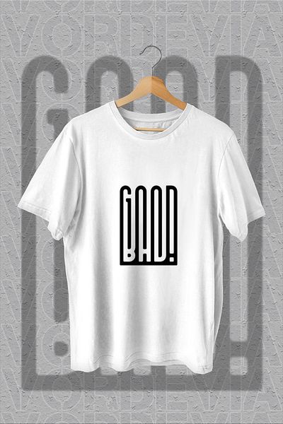 Vordevia Tricou supradimensionat alb cu imprimeu text Good-Bad