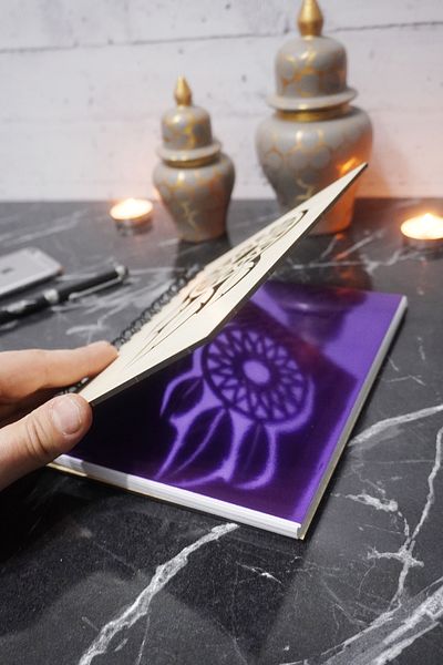 markcat Dream Catcher Patterned Wooden Cover Notebook - Agenda - Diary - Unlined Notebook - Notepad