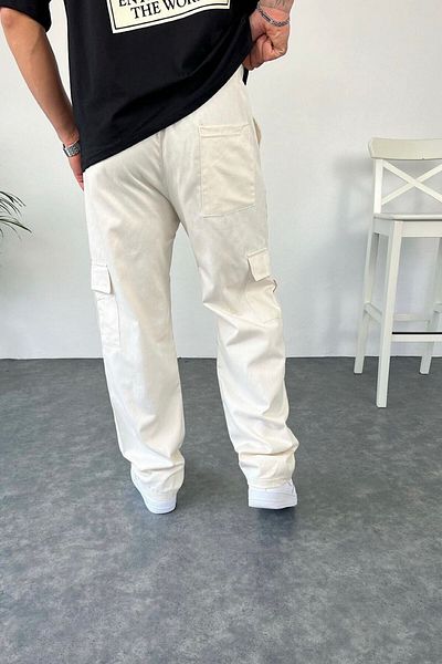 NO61 MAN Loose Fit Black Linen Cargo Pants