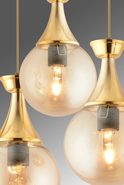 KUZEY AYDINLATMA Minel 3 Lü Sarkıt Tepsi Eskitmeye Gold Yaldızlı Glop Camlı Avize