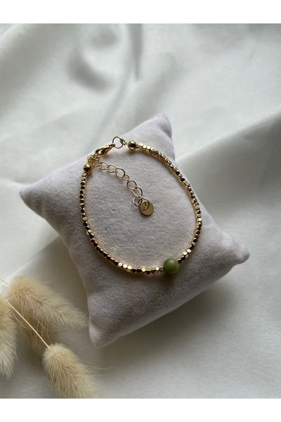 PelvedDesign Peridot Zebercet Doğal Taş Altın Kaplama Dorika Bileklik