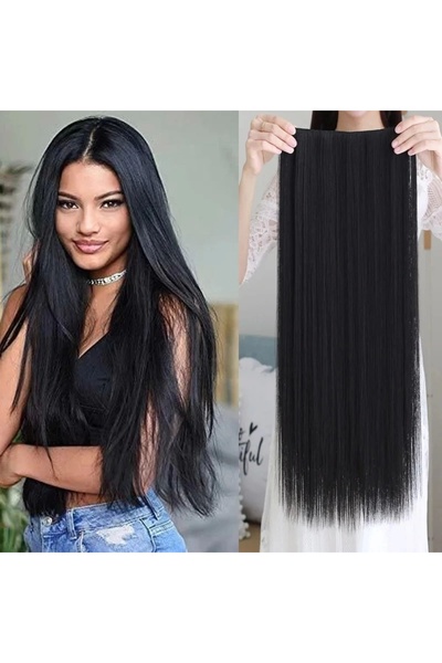 CERSAL Isıya Dayanıklı Yarımay Çıt Çıt Saç - 1B - Siyah - Düz - 60 Cm - 110 G...