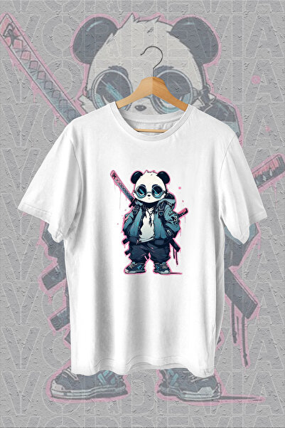 Vordevia Opasna panda Štampano bela Oversize kroj T-shirt