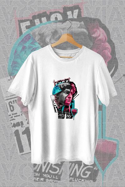 Vordevia Tricou supradimensionat alb cu imprimeu cu sculptură artistică