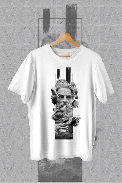 Vordevia Tricou supradimensionat alb cu imprimeu cu sculptură artistică
