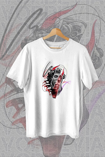 Vordevia Umjetnička skulptura Štampano Bela Oversize kroj T-shirt