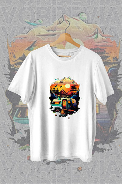 Vordevia Kamp prikolica Štampano Bela Oversize kroj T-shirt