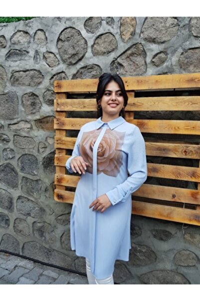 FERGAN تونك حجاب منقوش باللون الأزرق للنساء