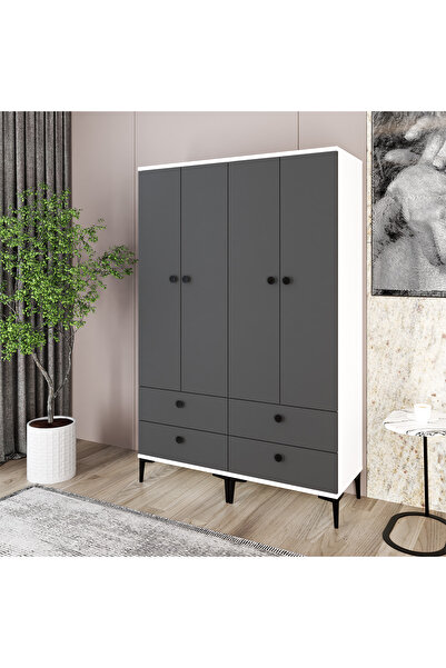 Kalender Dekor SİLVİA-11, 4 KAPAKLI 4 ÇEKMECELİ DOLAP VE GARDIROP