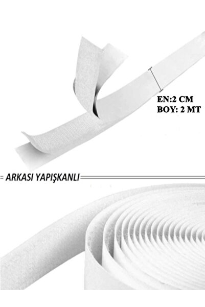 LOVYCO 2 Metre Arkası Yapışkanlı Beyaz Cırt Cırtlı Bant Amerikan Fermuarı 2 C...