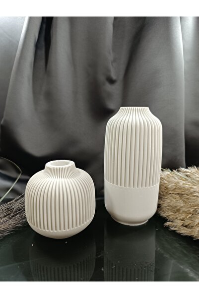 agu home 2'li Krem Beton Vazo Seti