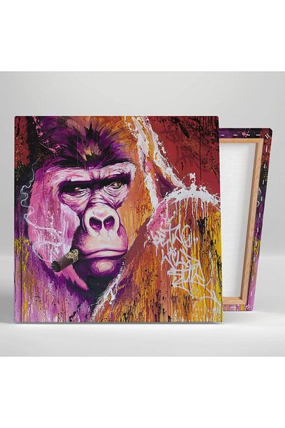 SML TABLO Gorila colorată care fumează un trabuc Animal sălbatic Art Pictură pe pânză pătrată