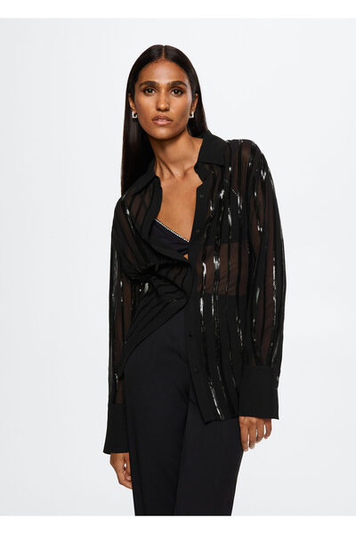 MANGO Woman Siyah Kadın Gömlek  37069067