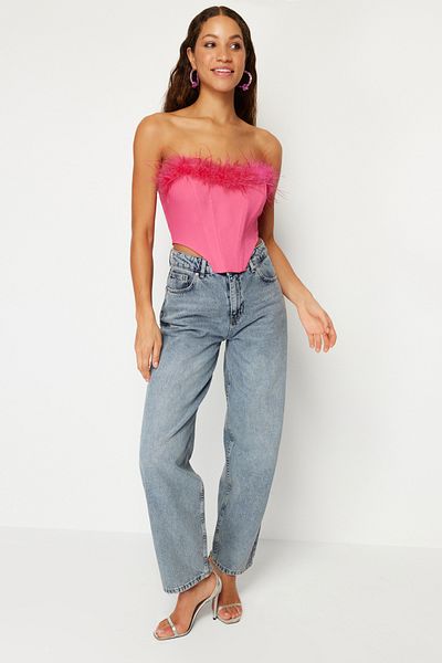 Trendyol Collection Fuchsia Otrish Detailed Crop Bustier – podšitá a korzet, TPRSS22BS00018