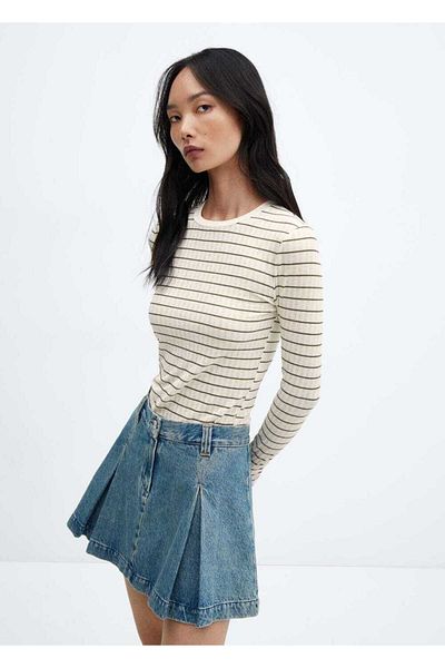 MANGO Woman Tricou țesut în dungi