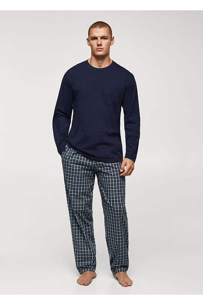 MANGO Man Gemustertes Pyjama-Set aus Baumwolle