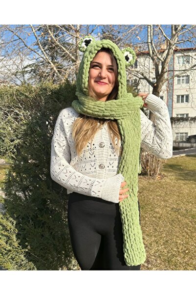 Modaloli Yeşil 01 Puffy Kurbağa Model Kulak Detay Bere