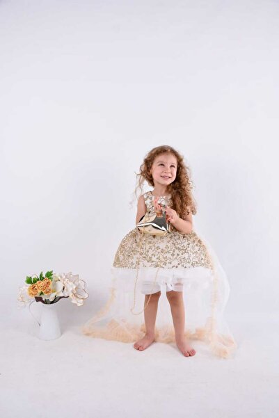 melek golden kız çocuk elbise